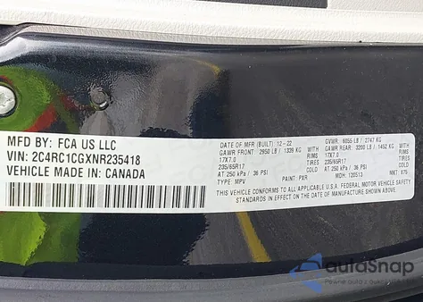 2022 Chrysler Voyager Lx z USA, uszkodzony, nr VIN 2C4RC1CGXNR235418